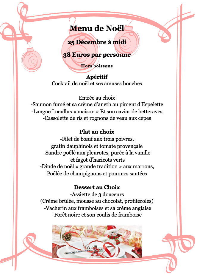 Menus de Noël et Nouvel an